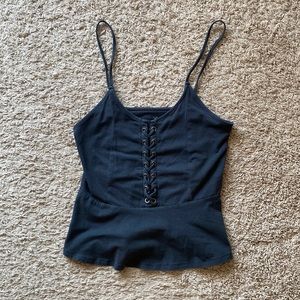 Dark grey lace up peplum slightly crop top